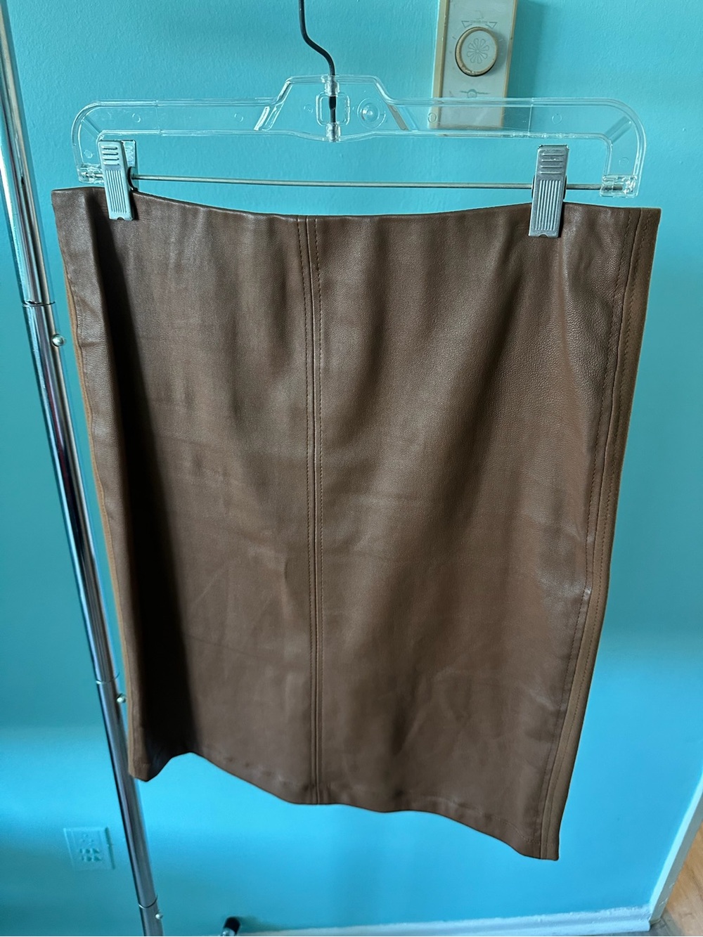 Neumann Marcus Brown Leather Pencil Skirt